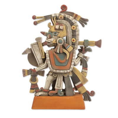 Signed Artisan Crafted Aztec Ceramic Sculpture from Mexico