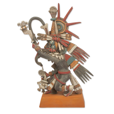 Signed Ceramic Sculpture of an Ancient Aztec Deity