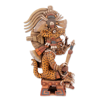 Aztec Tezcatlipoca Jaguar Signed Ceramic Sculpture