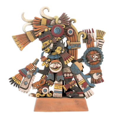 Signed Ceramic Sculpture of the Aztec Deity Tezcatlipoca