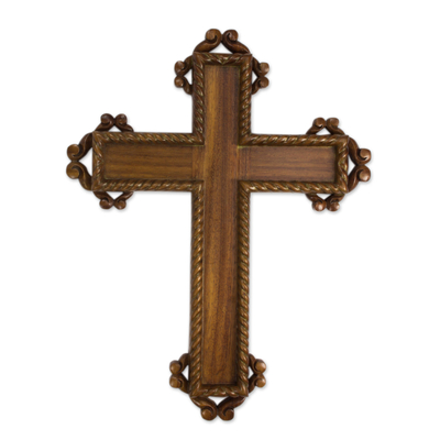 Hand Carved Gilded Hardwood Cross for Wall Display