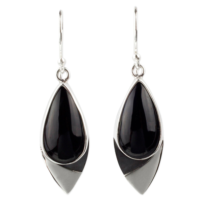 Contemporary Obsidian Earrings in Taxco 950 Silver