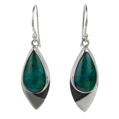 Mexican Contemporary Chrysocolla Earrings in Taxco Silver