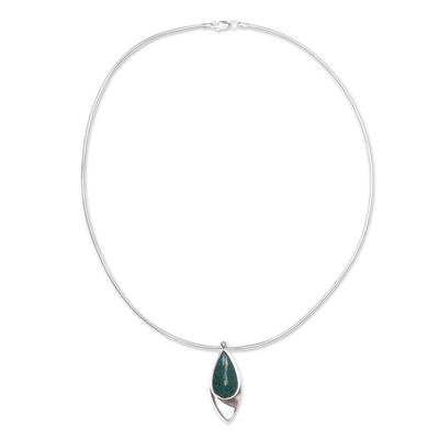 Taxco 950 Silver Modern Pendant Necklace with Chrysocolla