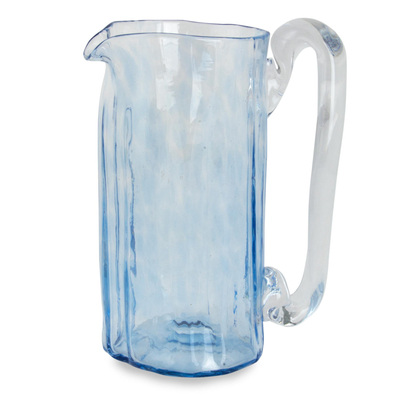 Blue Blown Glass Pitcher 23 oz Artisan Crafted Serveware