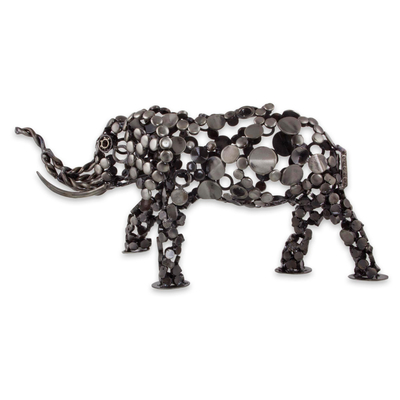 Eco-Friendly Recycled Metal 20-Inch Elephant Sculpture