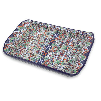 Multicolor Floral Ceramic Square Serving Tray from Mexico