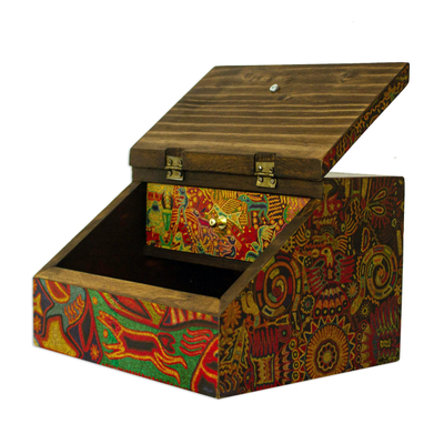 Huichol Cosmogony on 6-Inch Decoupage Wood Jewelry Box