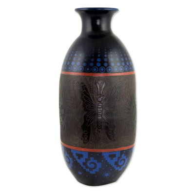 Decorative Ceramic Vase with Hand Etched Butterflies