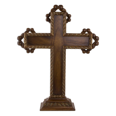 Hand Carved Free Standing Mexican Hardwood Cross