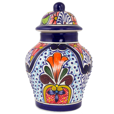 Handcrafted Talavera-Style Mexican Ceramic Lidded Ginger Jar