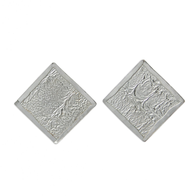 Sterling Silver Square Shaped Button Earrings from Mexico