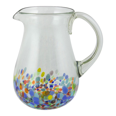 Blown Colorful Recycled Glass Pitcher from Mexico (87 oz)