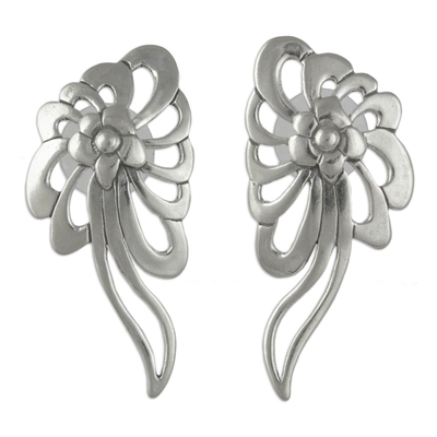 Sterling Silver Floral Drop Earrings Handcrafted in Mexico