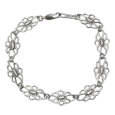 Sterling Silver Flower Silhouette Link Bracelet from Mexico