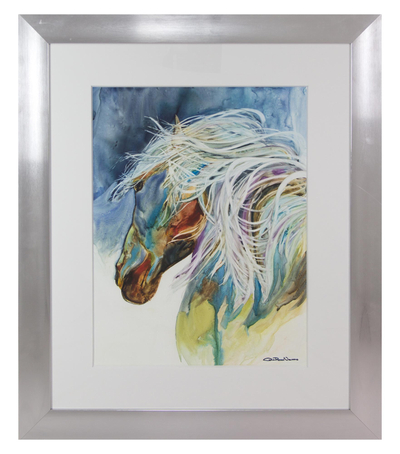 Original Framed Watercolor Painting of Horse from Mexico