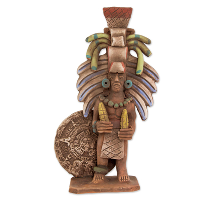 Mexican Ceramic Replica Sculpture of an Aztec Priest