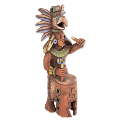 Ceramic Aztec Drummer Sculpture from Mexican Archaeology