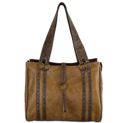 Artisan Crafted Dual Toned Leather Laptop Bag from Mexico