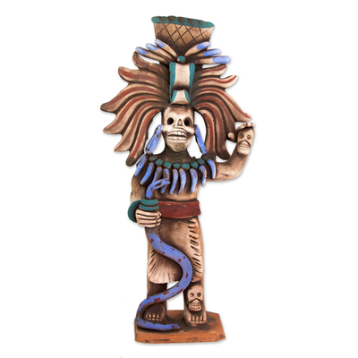 Aztec Skull Priest Ceramic Sculpture