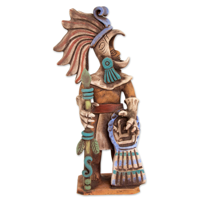 Aztec Eagle Warrior Ceramic Replica Sculpture from Mexico