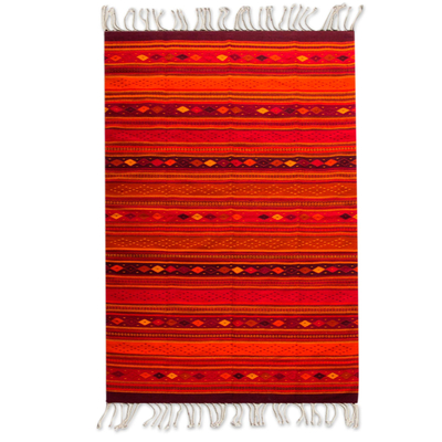 Red Handwoven Authentic Zapotec Rug from Mexico (6.5x10.5)