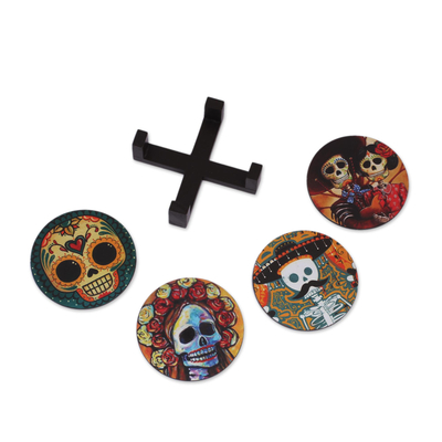 Day of the Dead Theme on Mexican Decoupage Set of 4 Coasters