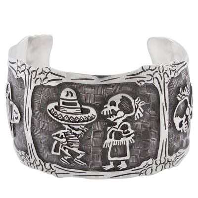 Mexican Day of the Dead Sterling Silver Cuff Bracelet