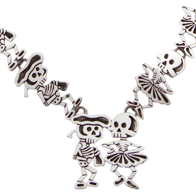 Day of the Dead Signed Matador Skeletons Necklace