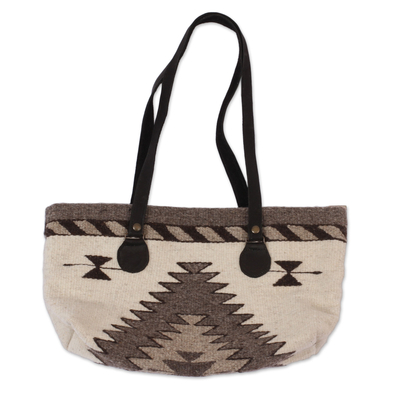 Hand Made Wool Tote Handbag in Antique White from Mexico