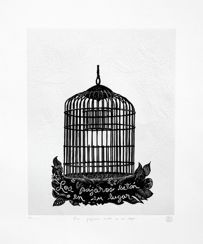 Limited Edition Etched Print of a Bird Cage from Mexico