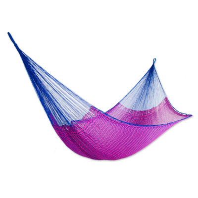 Hand Woven Pink and Blue Nylon Hammock from Mexico (Double)
