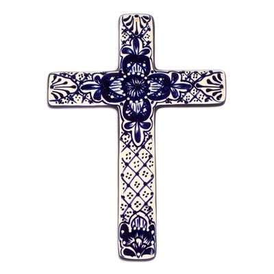 Hand Crafted Talavera Style Ceramic Wall Cross from Mexico