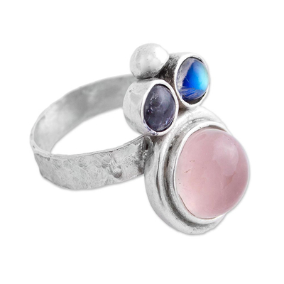 Rose Quartz and Labradorite Cocktail Ring from Mexico