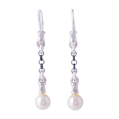 Cultured Pearl and Silver Dangle Earrings from Mexico