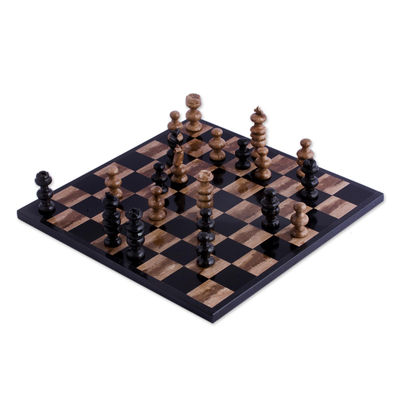 Marble Chess Set in Beige and Black from Mexico
