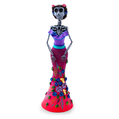 Hand Painted Catrina Sculpture in Strawberry and Boysenberry