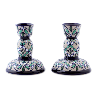 Artisan Crafted Ceramic Candlesticks from Mexico (Pair)