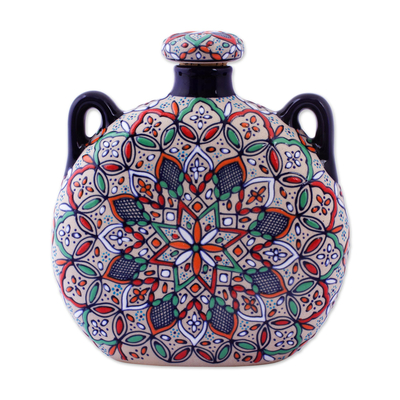 Decorative Ceramic Flask Hand Crafted in Mexico