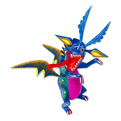 Hand-Painted Wood Dragon Alebrije from Mexico