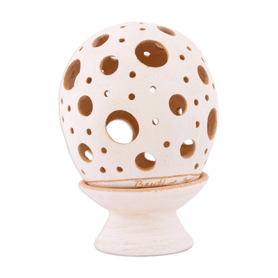 Ceramic Candle Holder with Circular Motifs from Mexico