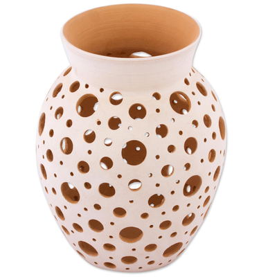 Handcrafted Hole Motif Ceramic Decorative Vase from Mexico