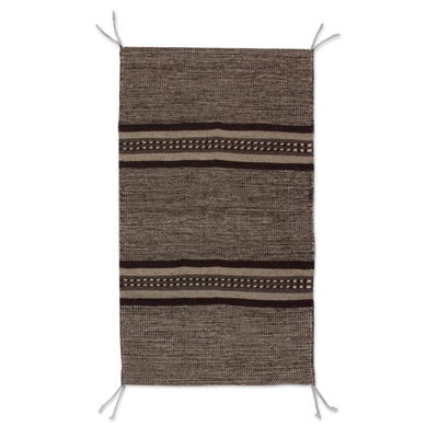 Brown and Beige Hand Loomed Wool Area Rug (2x3)