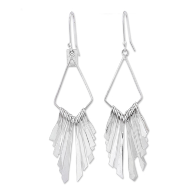 Elegant Sterling Silver Diamond Dangle Earrings with Fringe