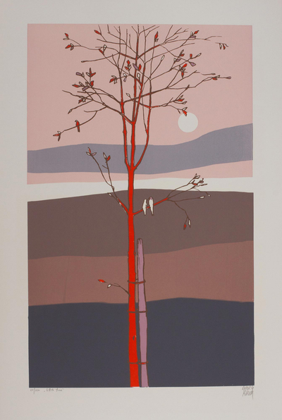 35-Inch Mexico Tree and Landscape Silkscreen Print