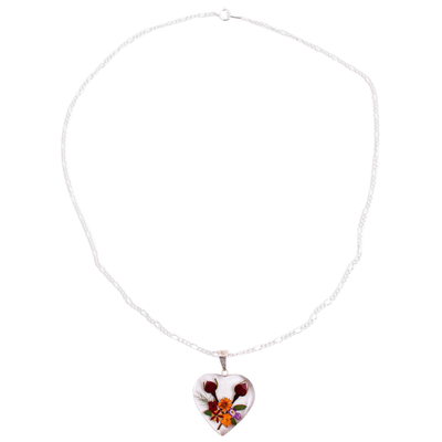 Heart-Shaped Natural Flower Pendant Necklace from Mexico