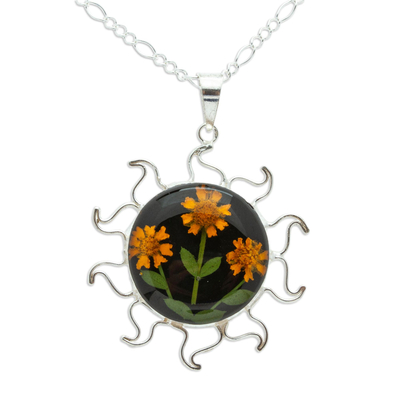 Natural Flower Sunflower Pendant Necklace from Mexico