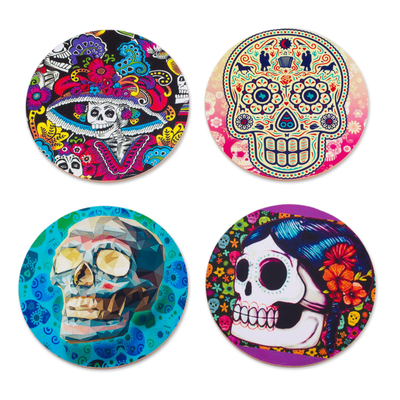 Day of the Dead Decoupage Coasters and Stand (Set of 4)