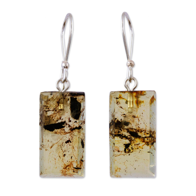 Sterling Silver and Amber Bar Dangle Earrings from Mexico