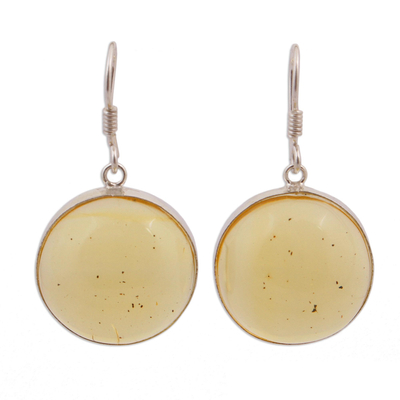 Round Amber and Sterling Silver Dangle Earrings from Mexico